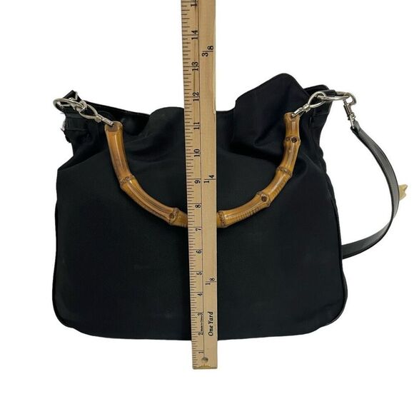 Gucci Bamboo Handle Black Nylon Two Way Shoulder Bag Authentic w Serial # - Picture 13 of 14